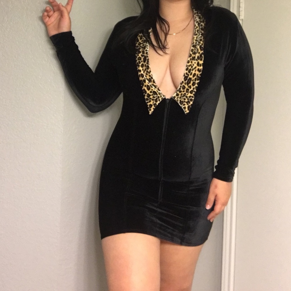 Vintage Velvet Cheetah Print Black Dress